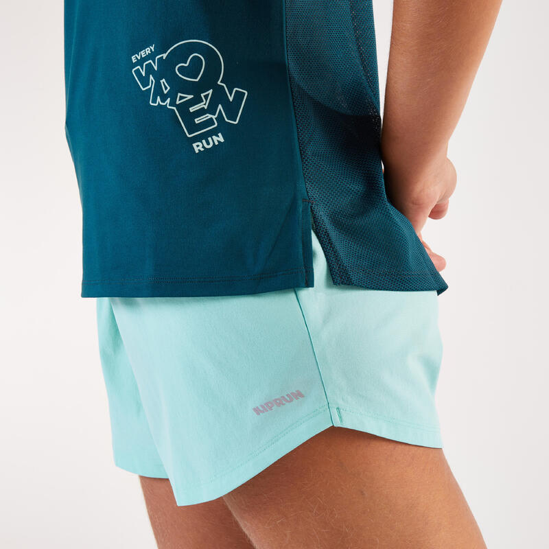 Tricou respirant de alergare Kiprun Run 500 Dry Albastru Damă