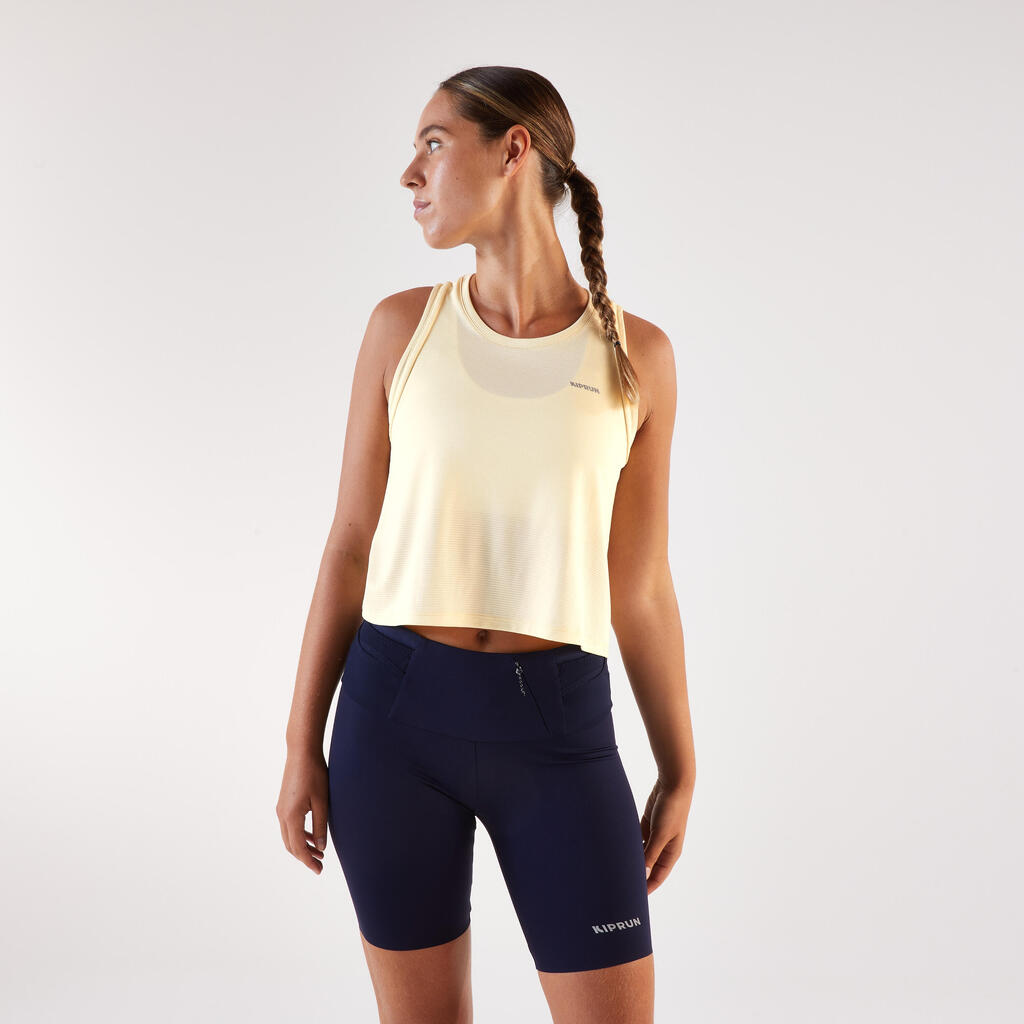 Γυναικείο Κοντό Διαπνέον Φανελάκι Τρεξίματος - Kiprun Run 500 - Κίτρινο