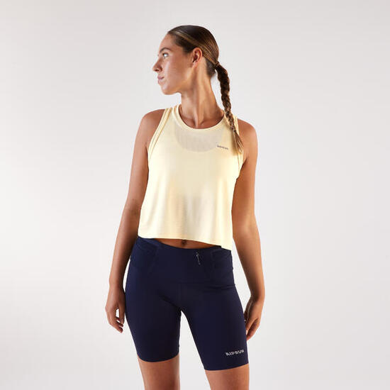 Débardeur court de Running respirant Femme , Kiprun Run 500 jaune