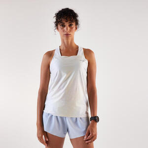 Camiseta sin mangas Running ligera Mujer, Kiprun Run 900 blanco/amarillo