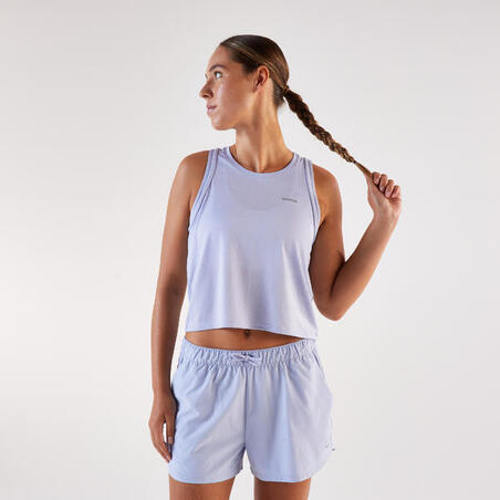 Майка вкорочена жіноча Run 500 для бігу з вшитим топом світло-фіолетова