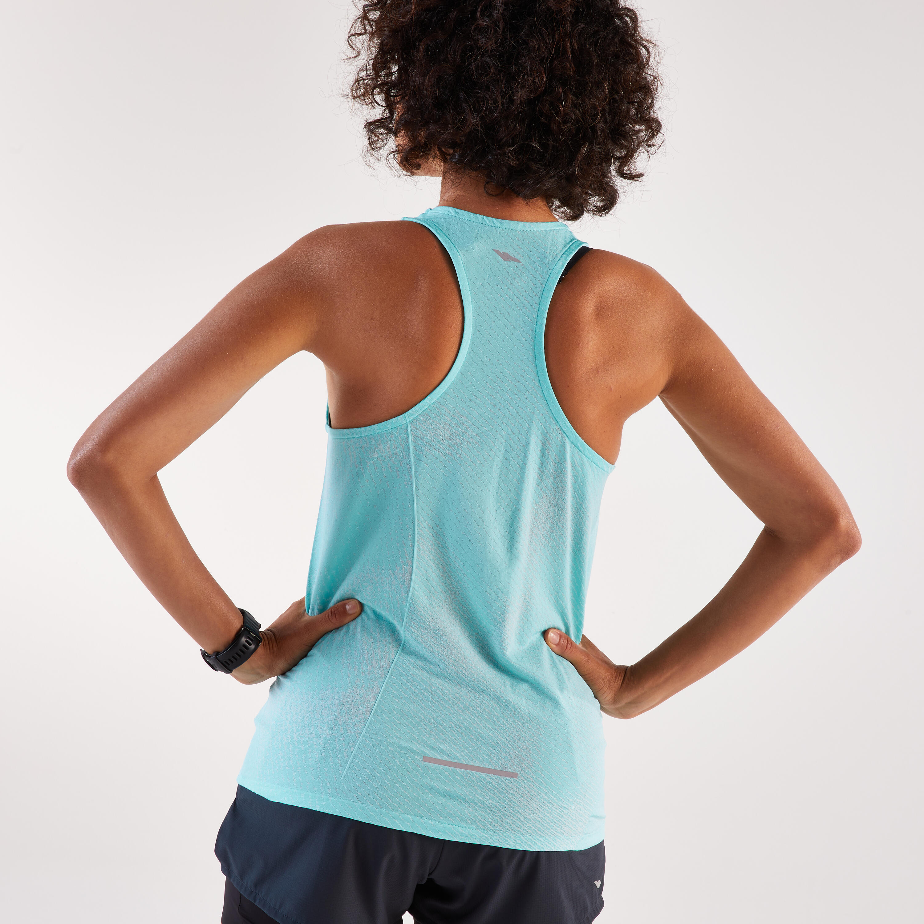 Canotta running donna RUN 500 COMFORT blu 3/8