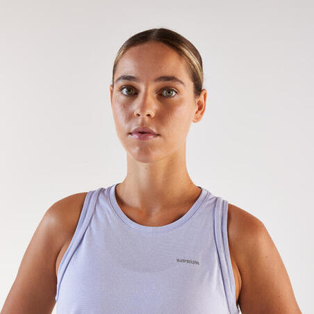 Майка вкорочена жіноча Run 500 для бігу з вшитим топом світло-фіолетова
