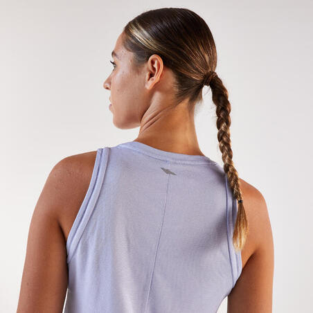 Майка вкорочена жіноча Run 500 для бігу з вшитим топом світло-фіолетова