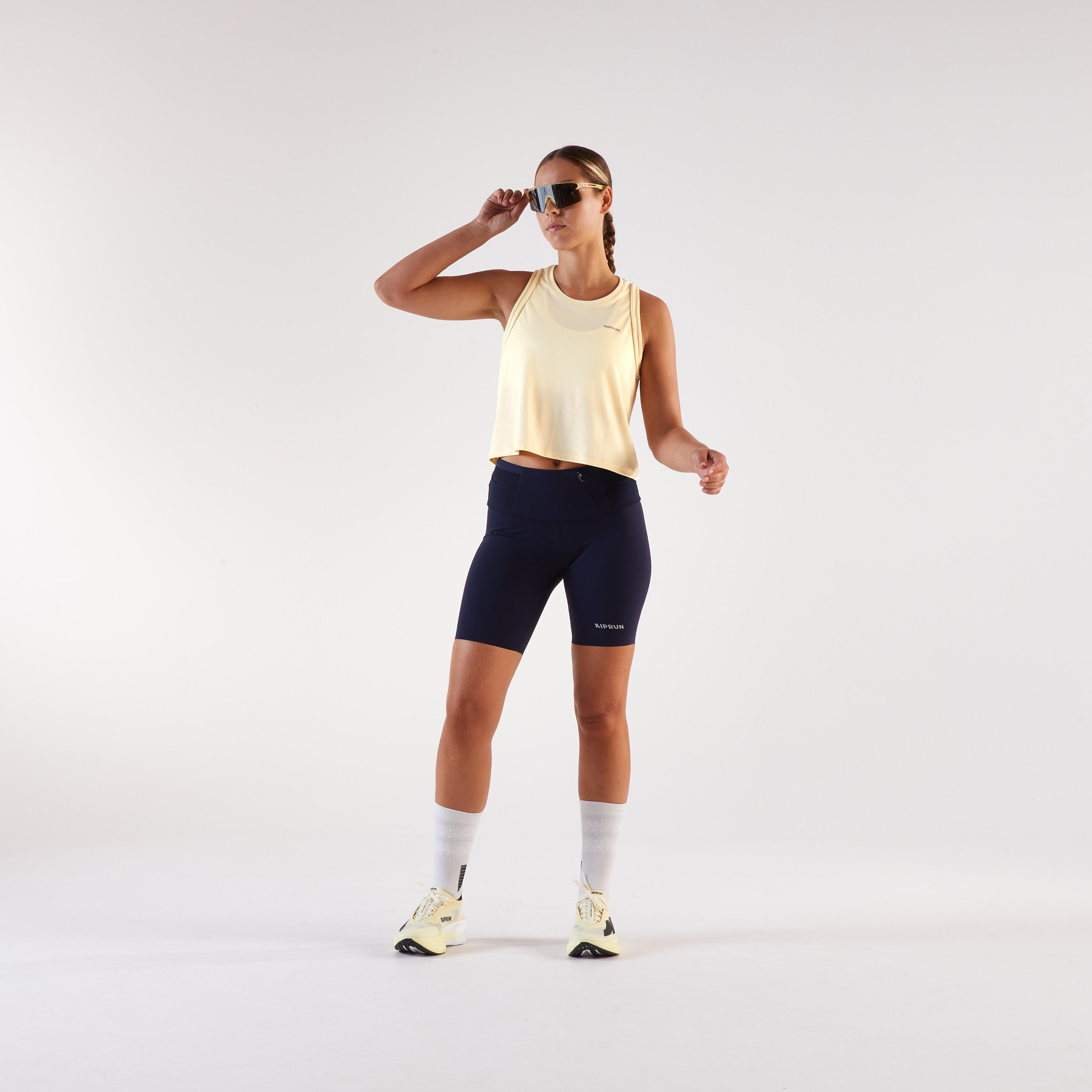 Lauf-Tanktop kurz Damen atmungsaktiv, Kiprun Run 500 gelb 2/13