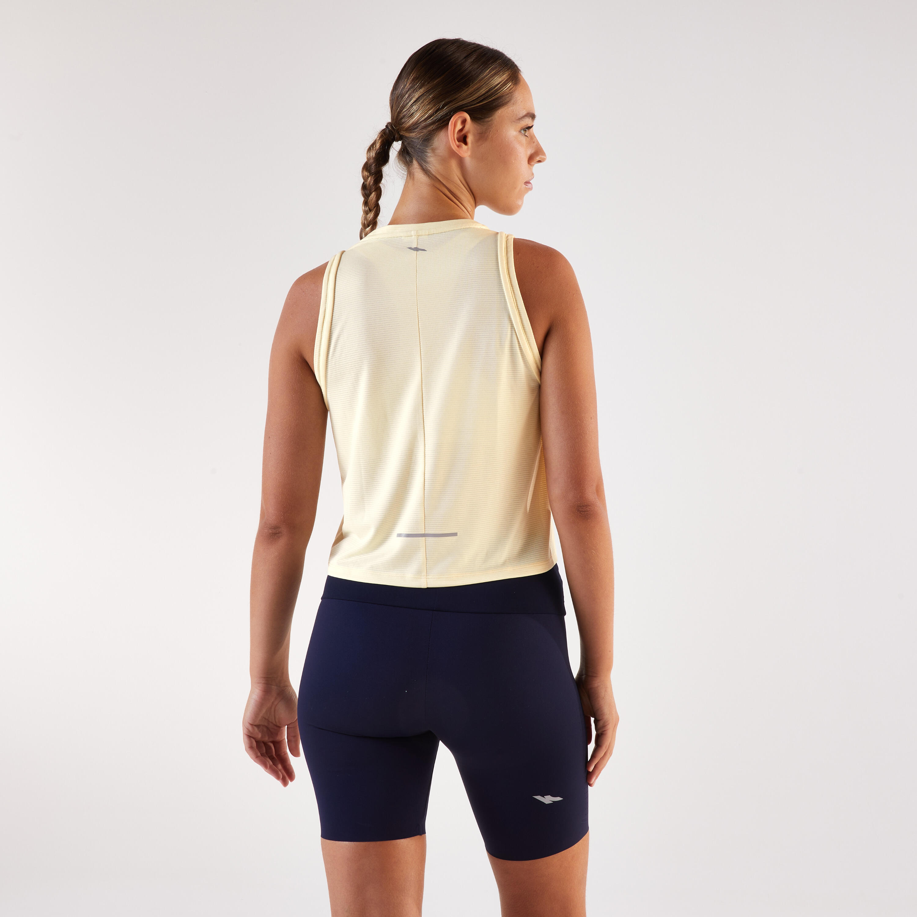 Lauf-Tanktop kurz Damen atmungsaktiv, Kiprun Run 500 gelb 7/13