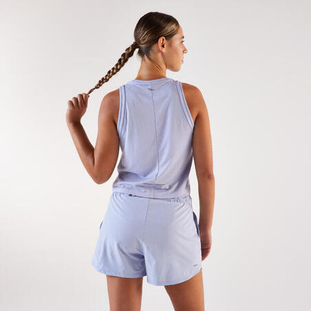 Майка вкорочена жіноча Run 500 для бігу з вшитим топом світло-фіолетова