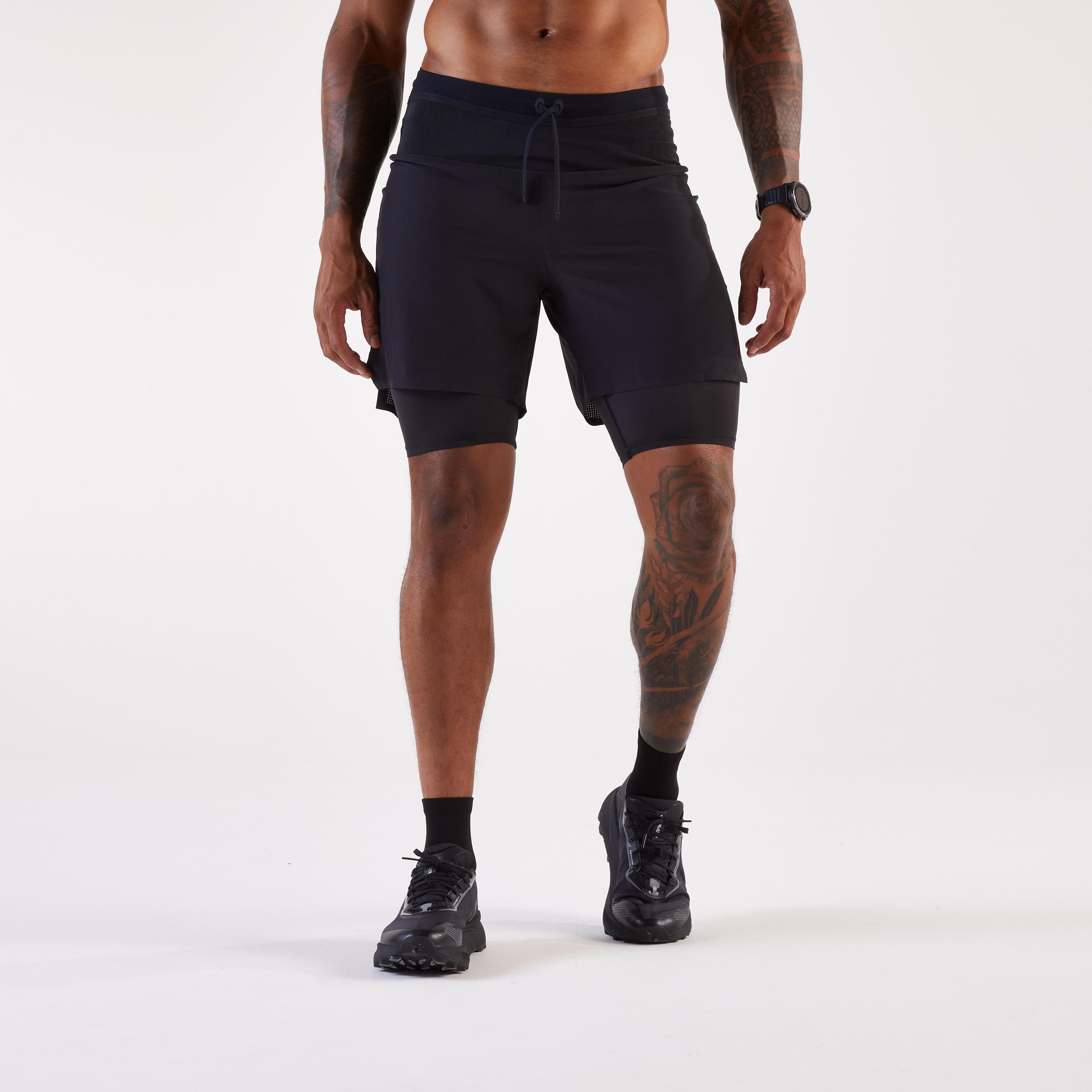 Pantaloncini 2 in 1 trail uomo RUN ULTRA 900 neri 6/7