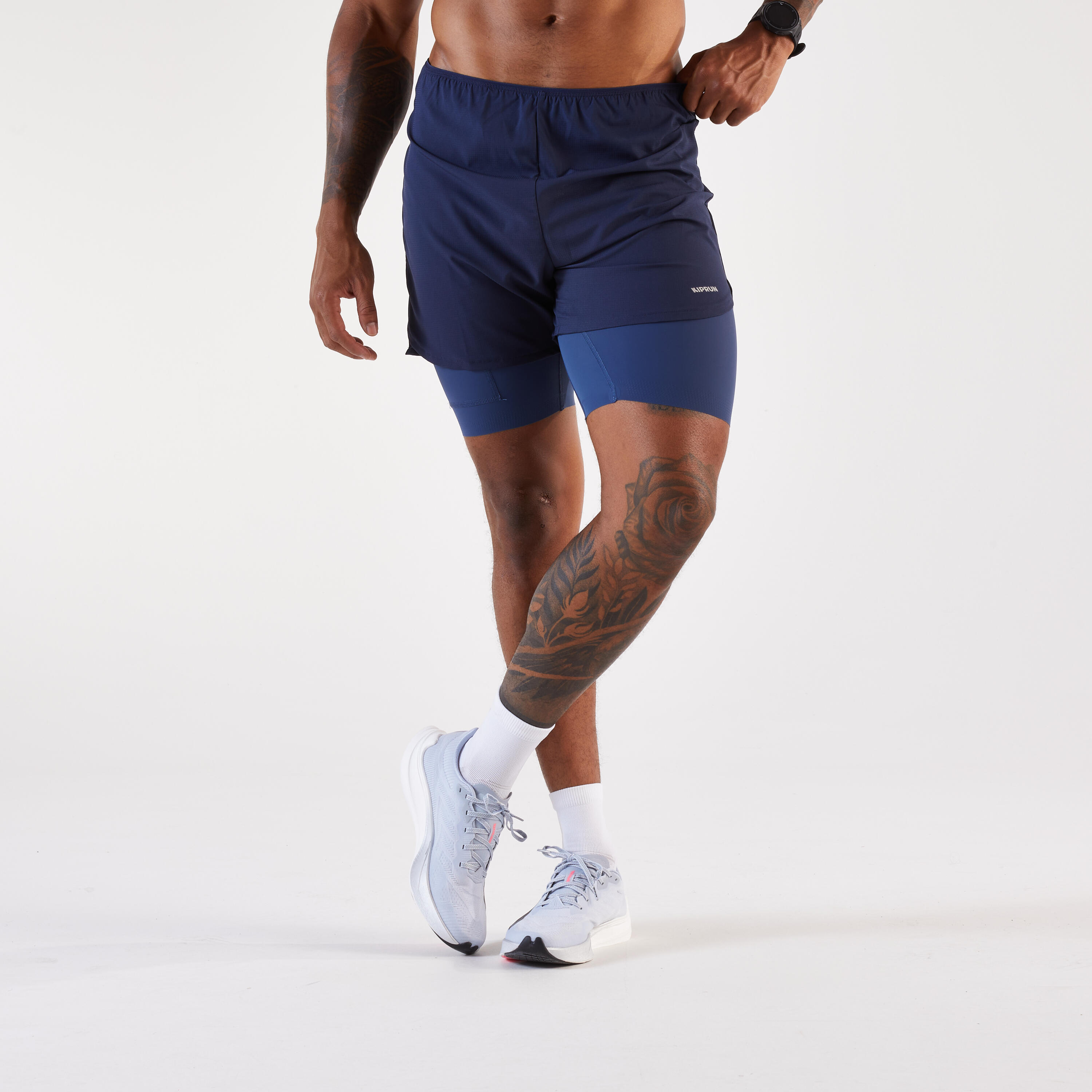 Men's Run 500 Comfort 2 in 1 Running Shorts - Navy Blue