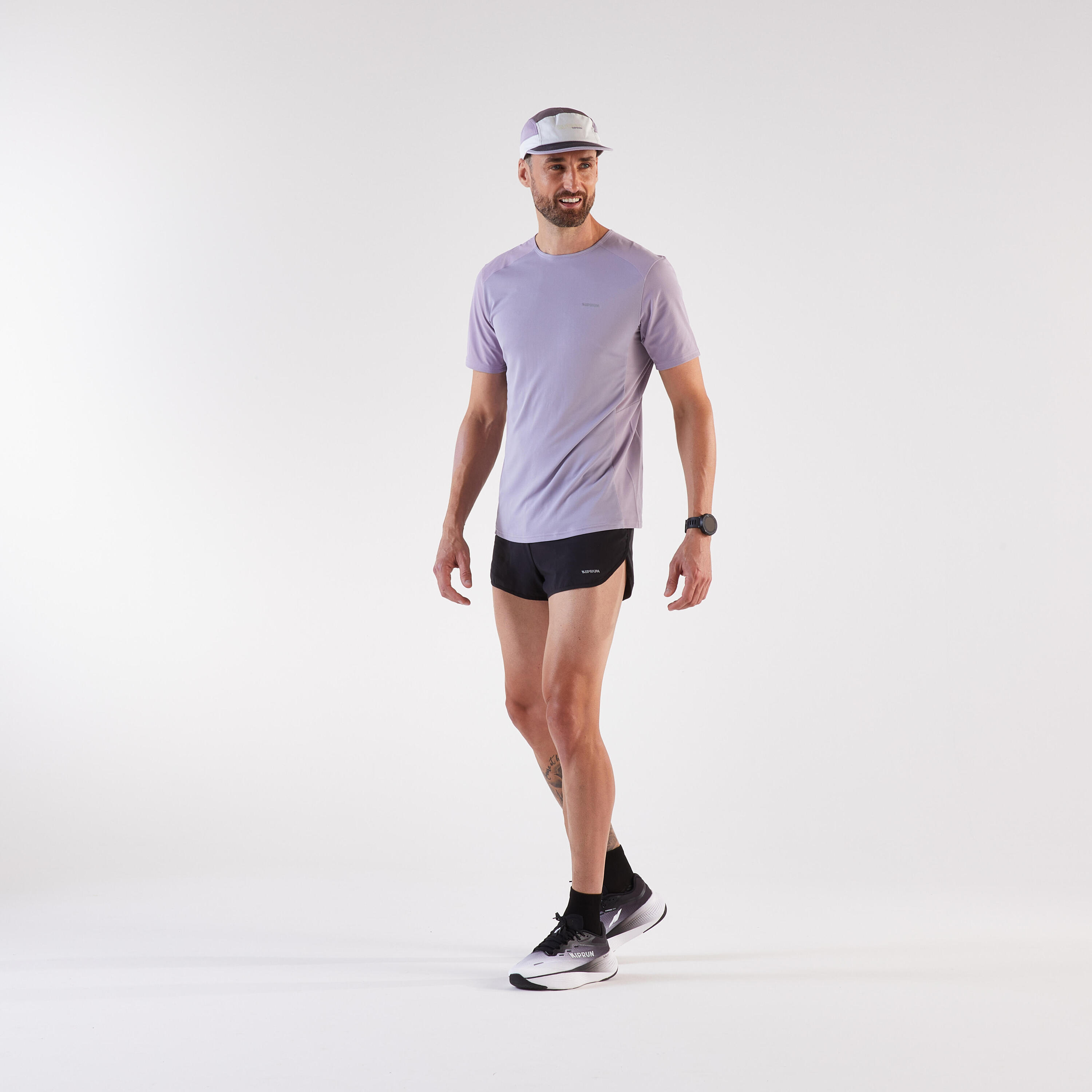Pantalón corto running Hombre - KIPRUN Run 500 Confort Split Negro 2/12