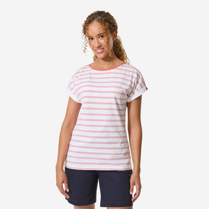 T-Shirt Manches courtes - marinière de voile Sailing 100 Femme Blanc Kaki
