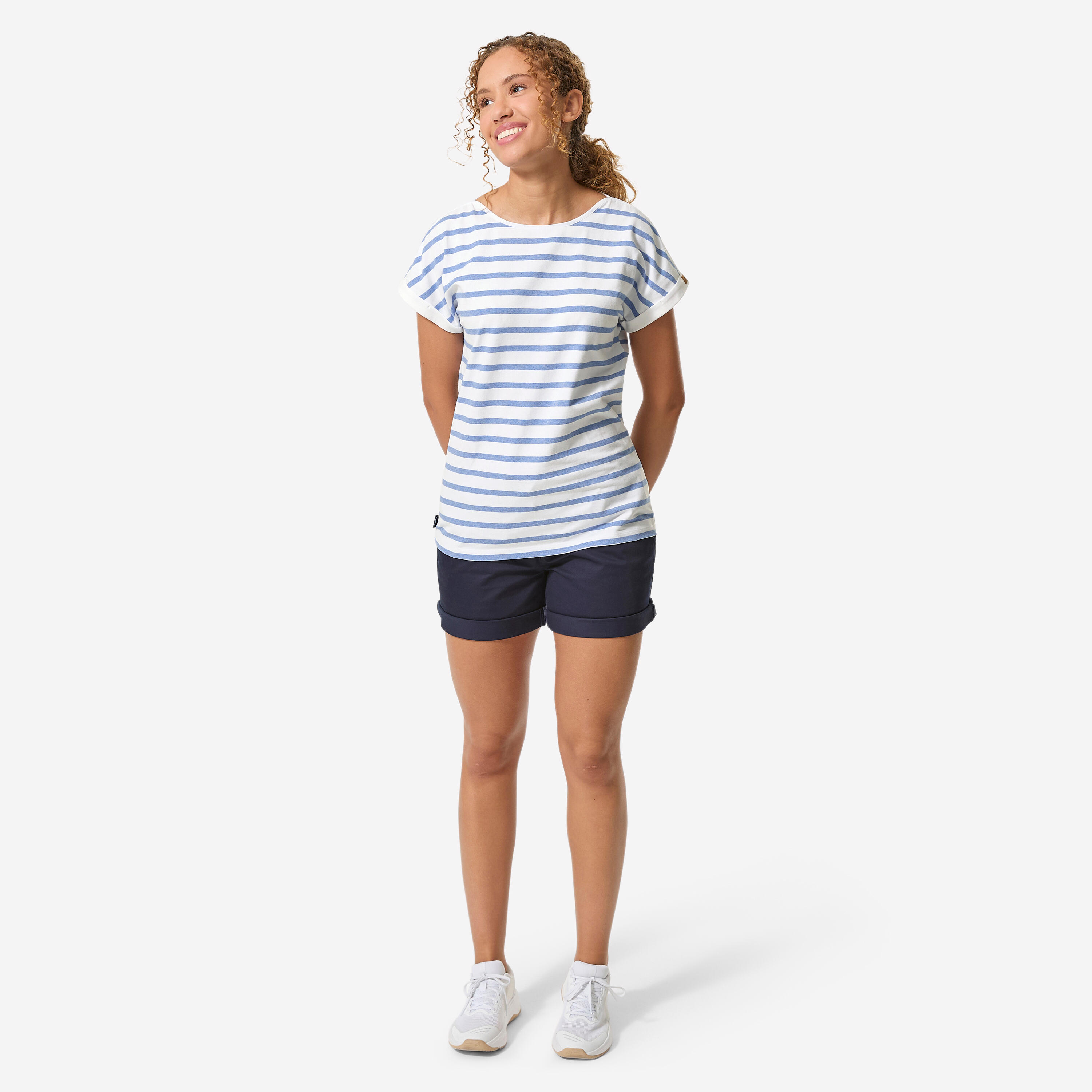 T-shirt marinière voile manches courtes femme sailing 100 blanc chiné 2/6