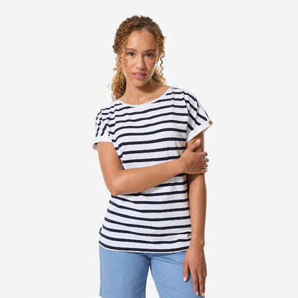 T-Shirt Manches courtes - marinière de voile Sailing 100 Femme Blanc Kaki