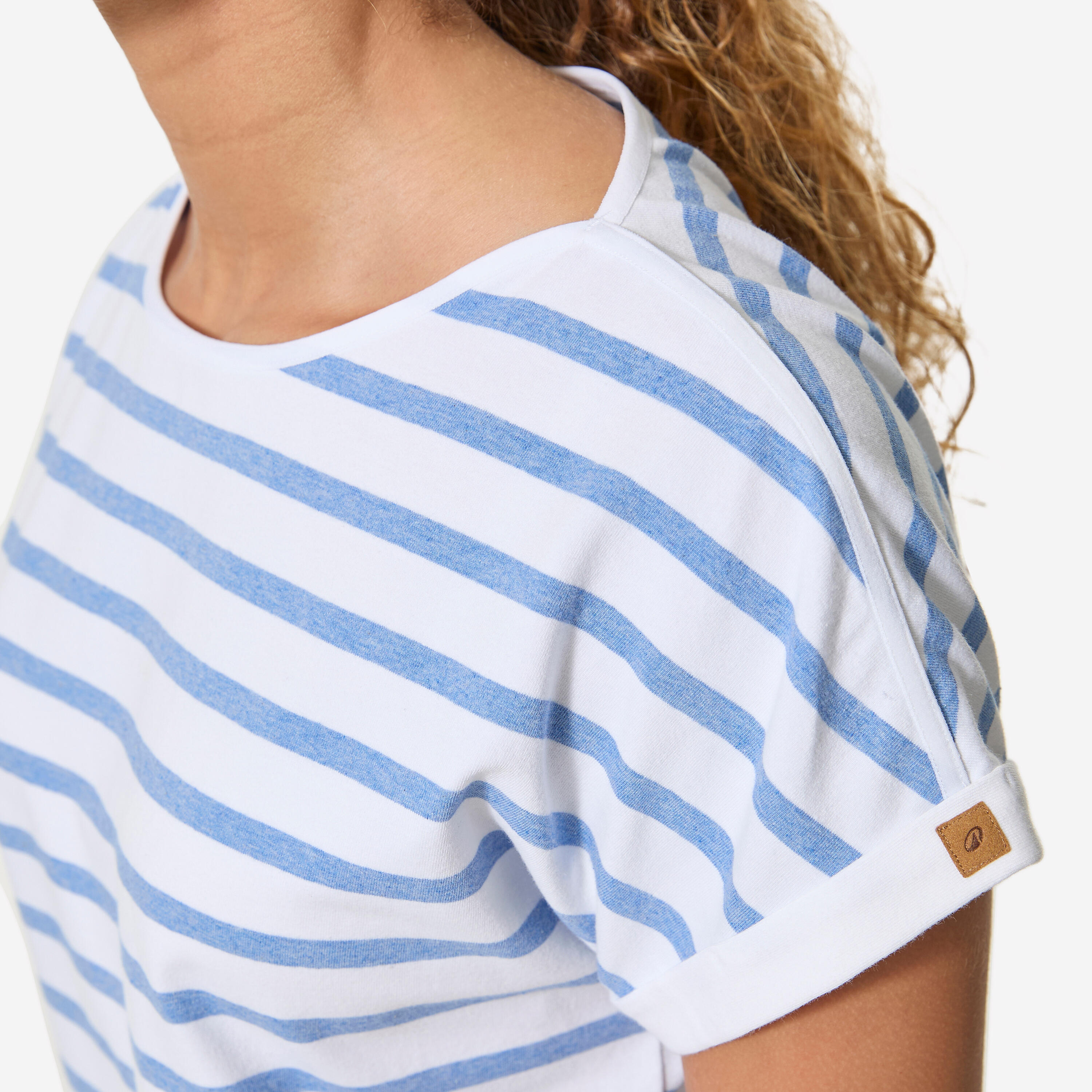 T-shirt marinière voile manches courtes femme sailing 100 blanc chiné 5/6