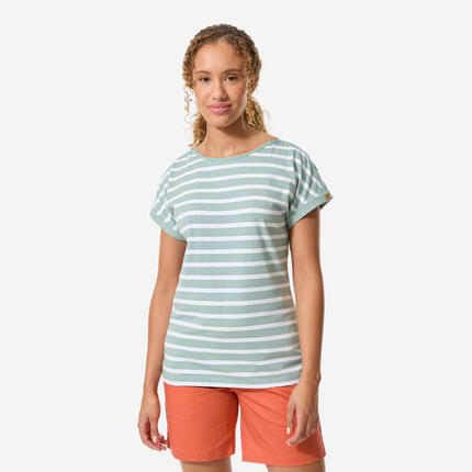 T-Shirt Manches courtes - marinière de voile Sailing 100 Femme Blanc Kaki