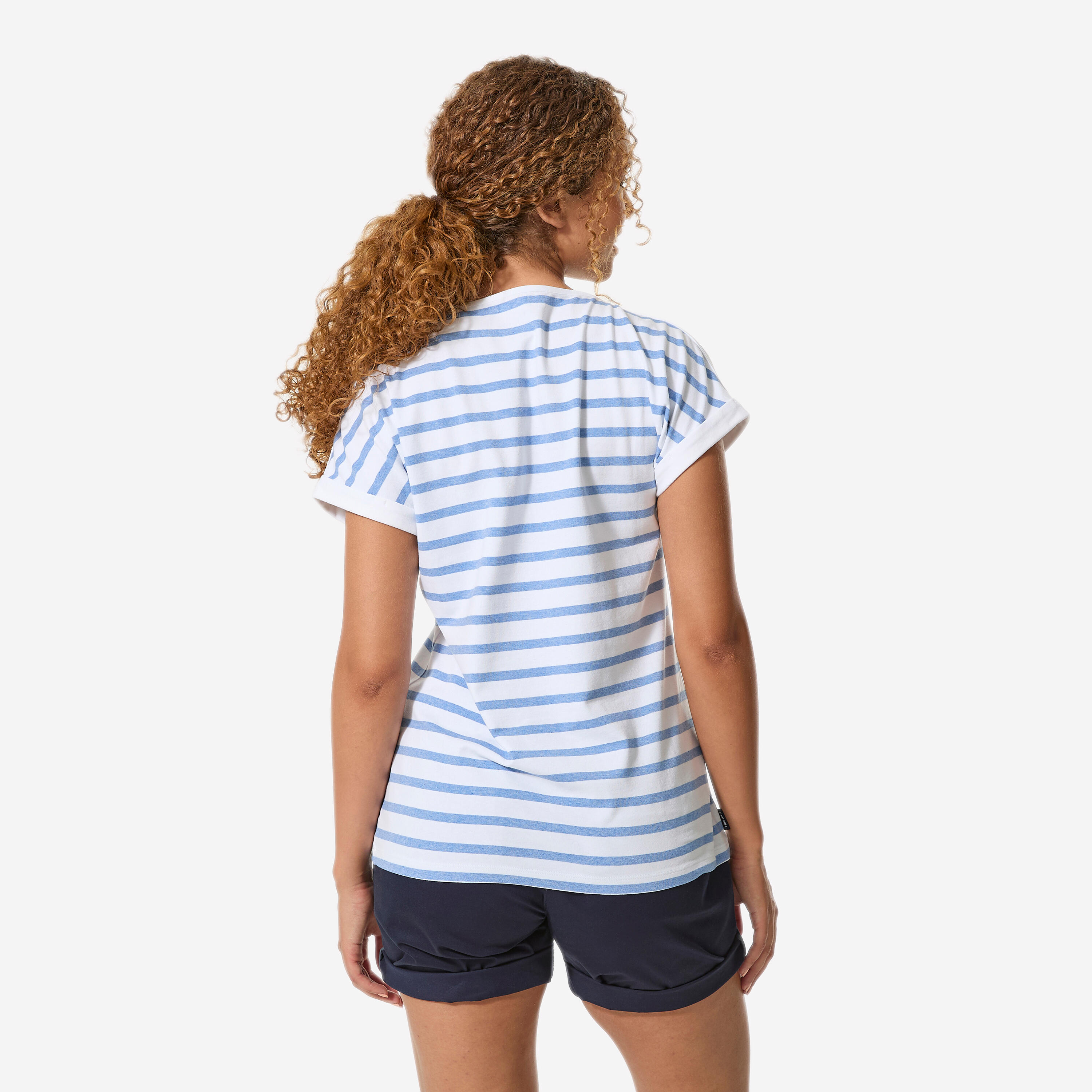 T-shirt marinière voile manches courtes femme sailing 100 blanc chiné 3/6