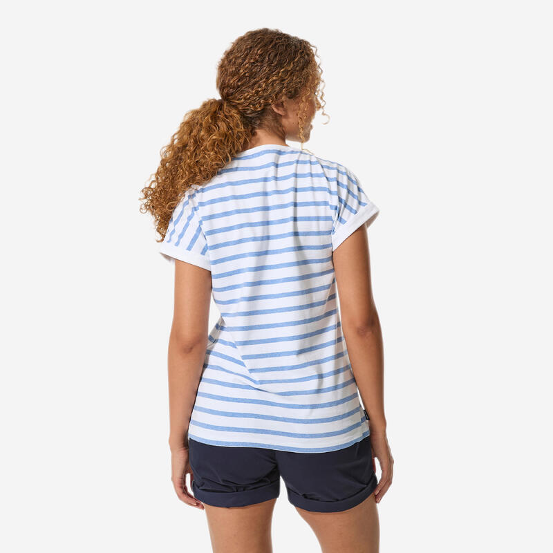 Tricou navigație Sailing 100 Alb dungi Damă