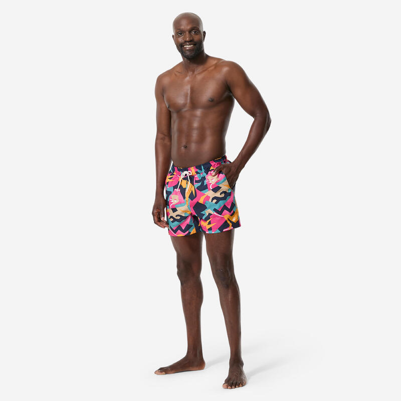 Erkek Kısa 15" Boardshort/Deniz Şortu - Turuncu - Desenli - 100 Retrovo