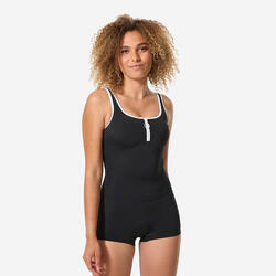 Maillot de bain 1 pièce natation shorty femme, Heva zip noir