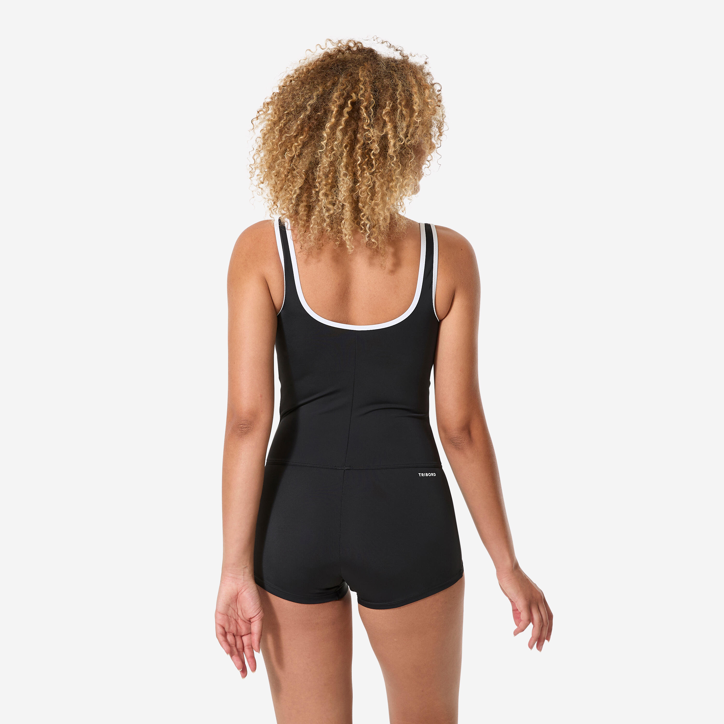 Maillot de bain 1 pièce natation shorty femme, Heva zip noir - DECATHLON