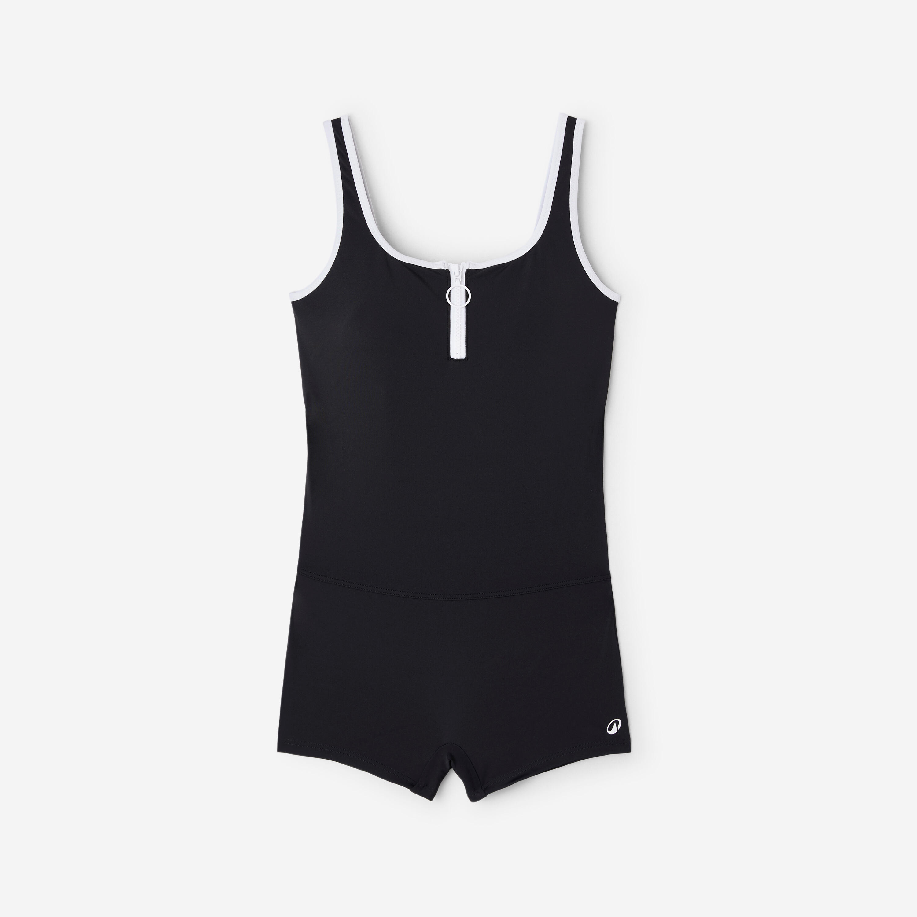 Maillot de bain 1 pièce natation shorty femme, Heva zip noir - DECATHLON