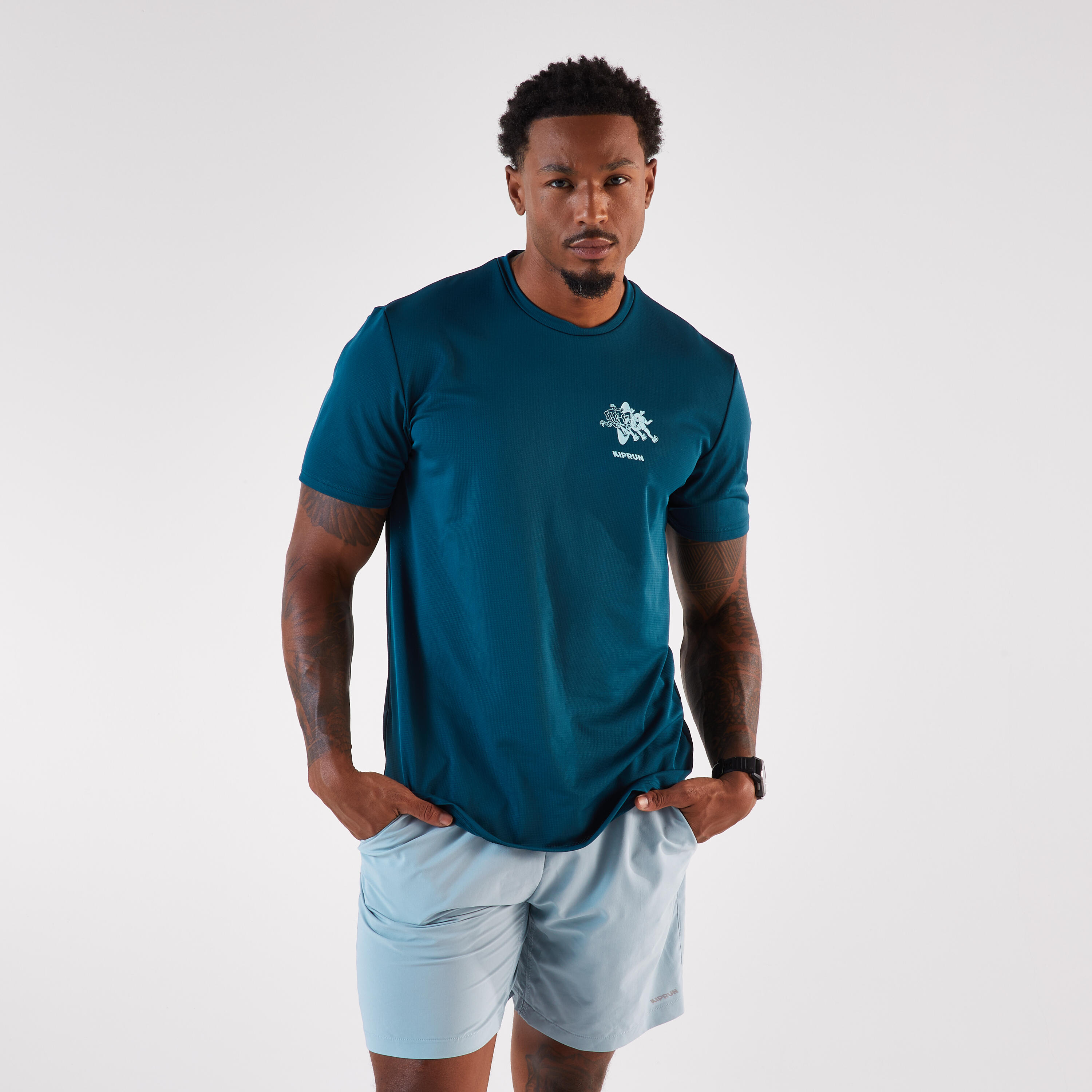 T-shirt de running Homme, Kiprun Run 500 bleu