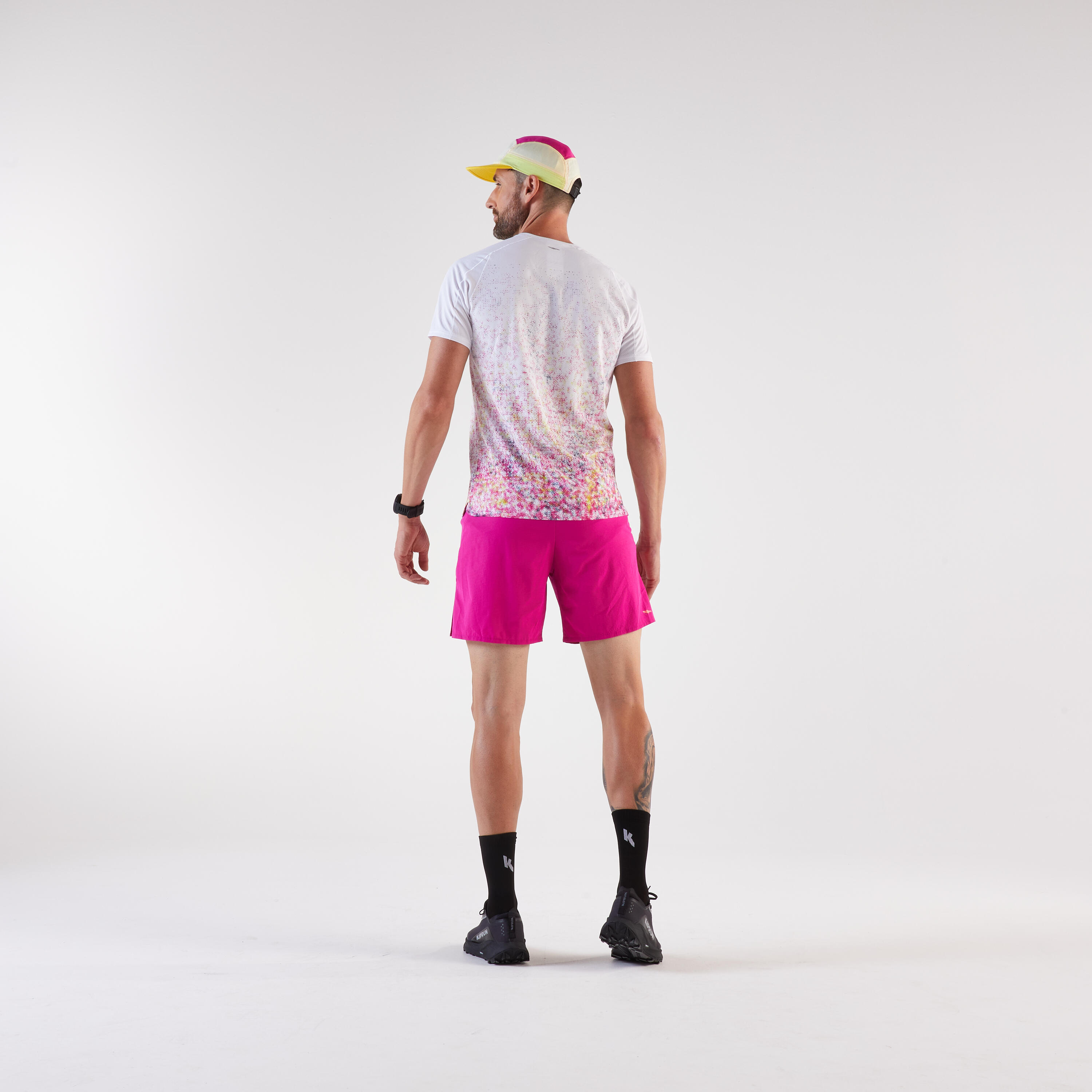 Casquette de running homme et femme, Kiprun rose et jaune 4/8
