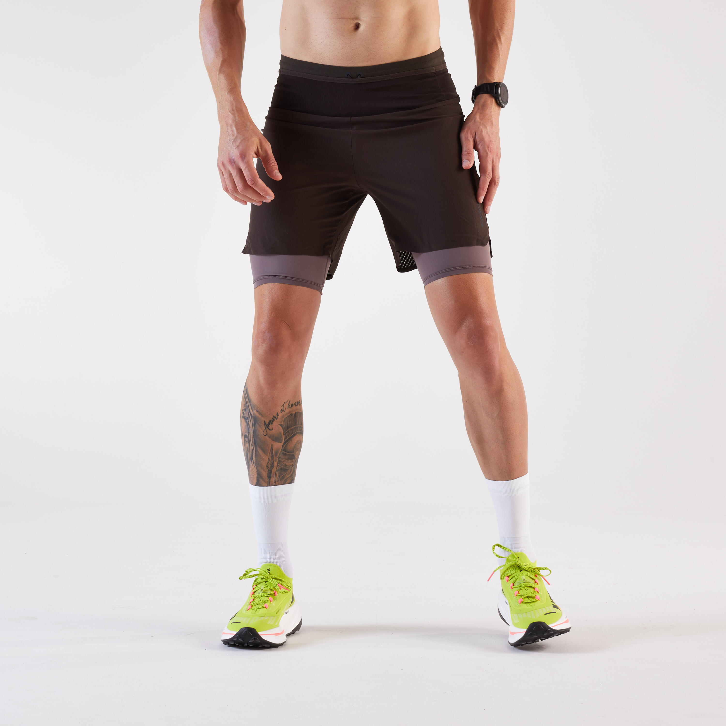 Men's Trail Running Long-Distance Shorts 2in1-Kiprun Run Ultra 900-Brown