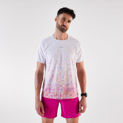 T-shirt de trail Homme, Kiprun Run 500 rose et blanc