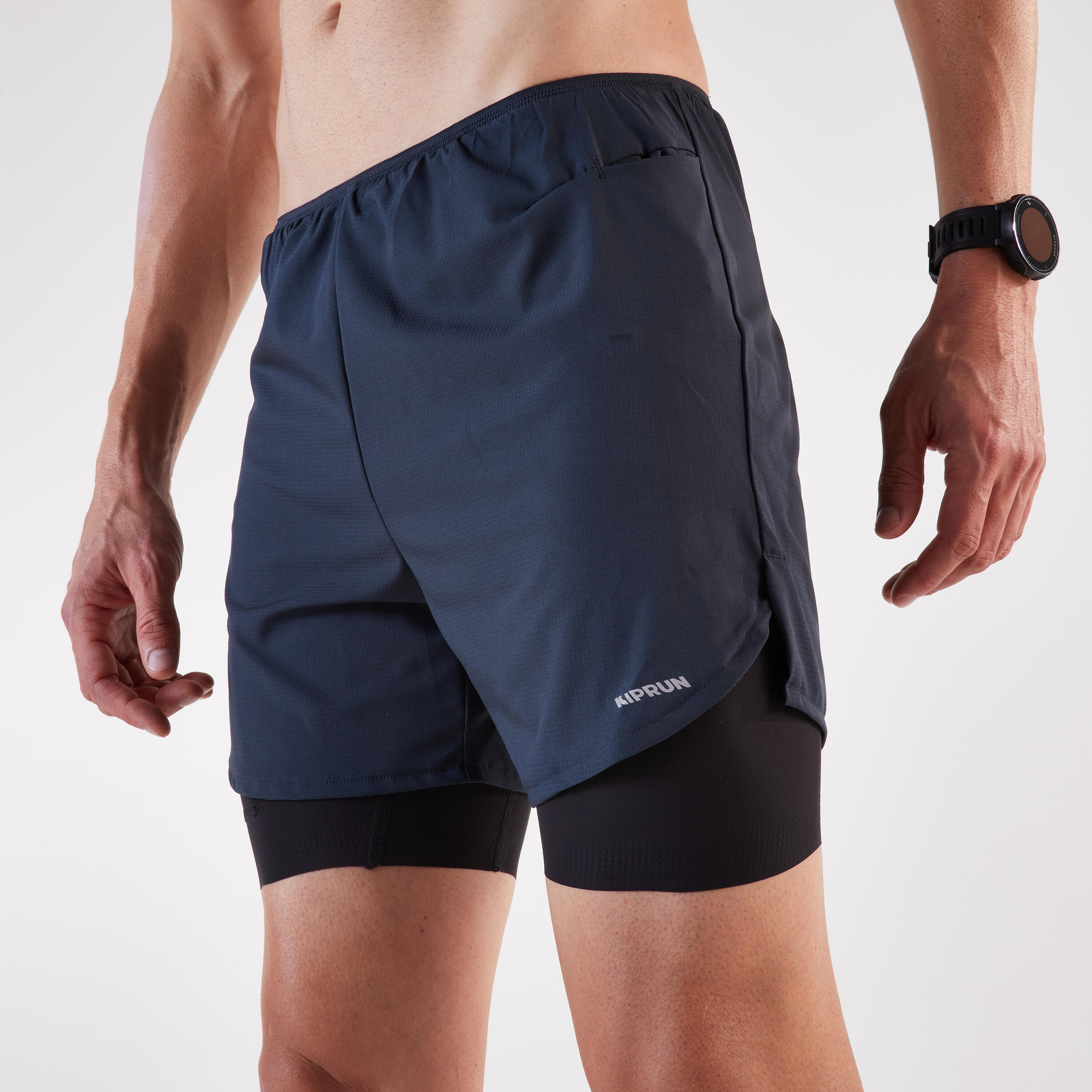 Laufshorts 2-in-1 Herren – Kiprun Run 500 Comfort schwarz 8/9