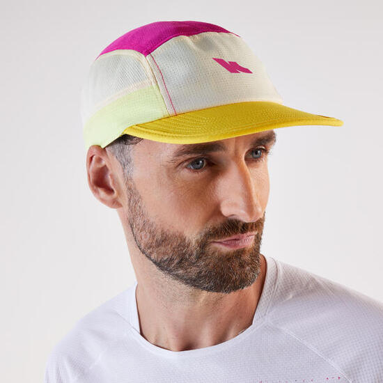 Casquette de running homme et femme, Kiprun rose et jaune