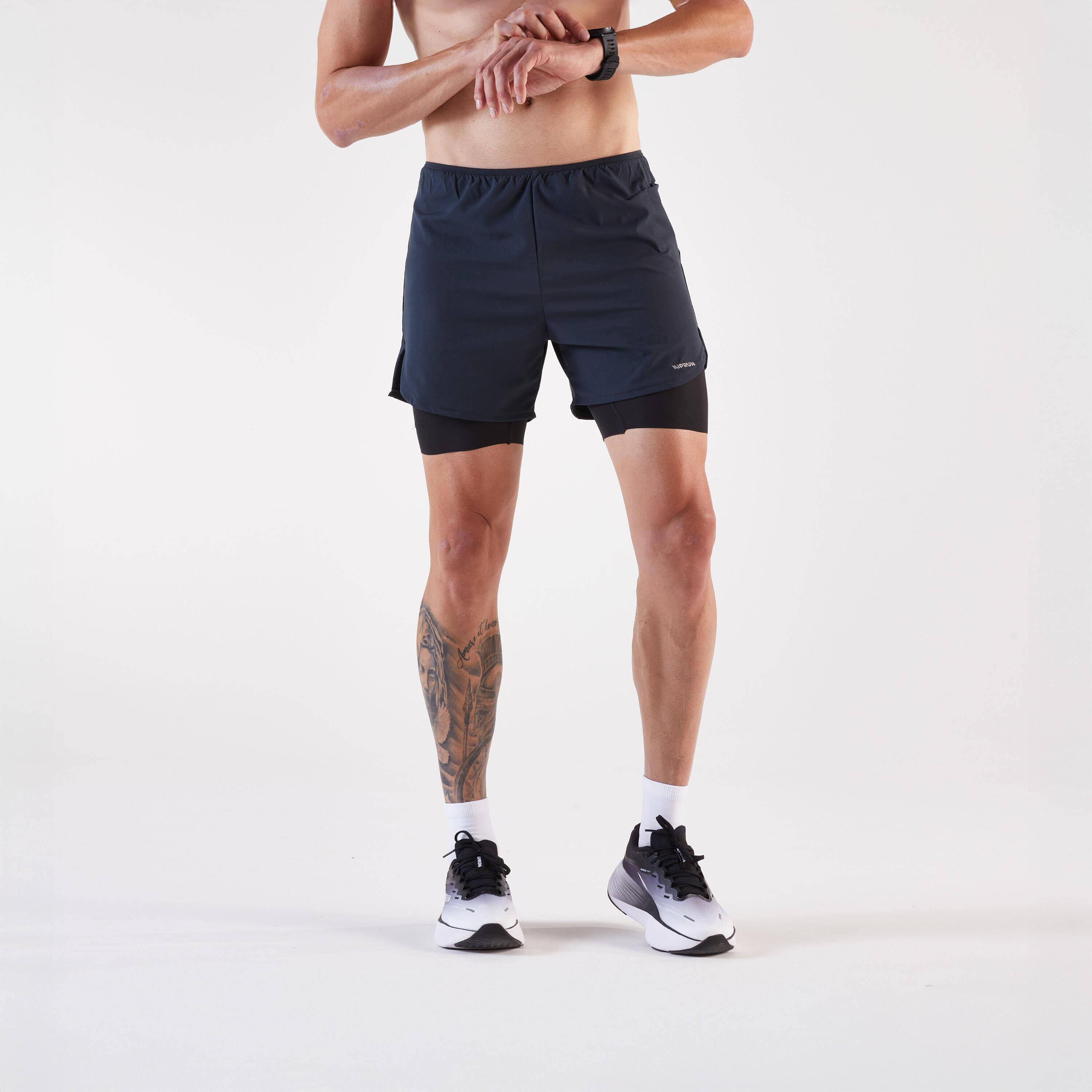 Men's 2 in 1 running shorts, Kiprun Run 500 Comfort black -  1