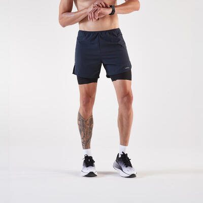 2-in-1 hardloopshort voor heren run 500 comfort zwart