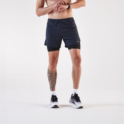 Laufshorts 2-in-1 Herren - Run 500 Comfort blau