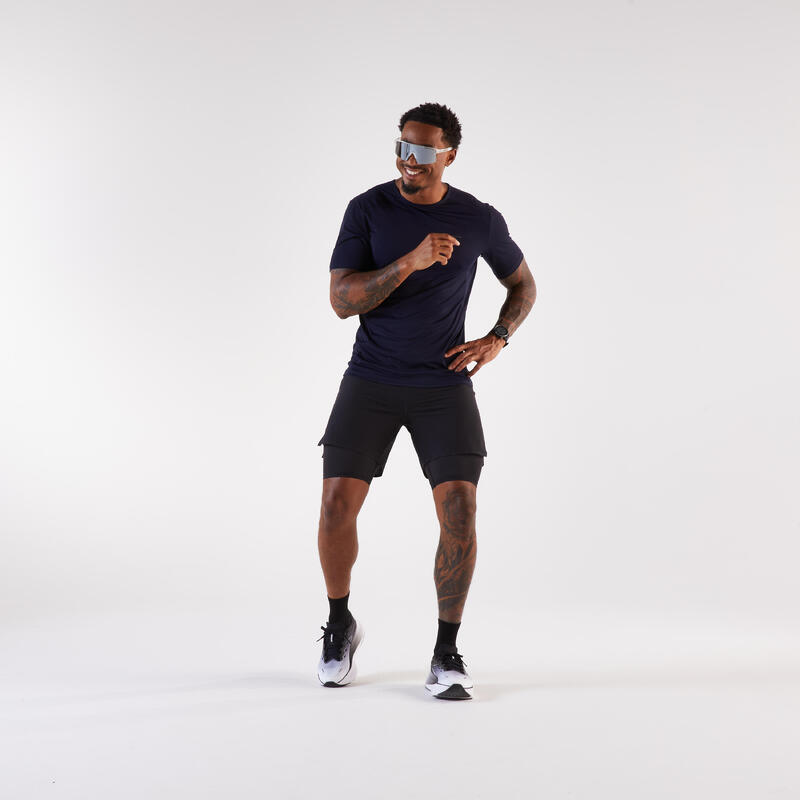 Tricou de trail, Kiprun Run 500 Gri-Negru, Bărbați