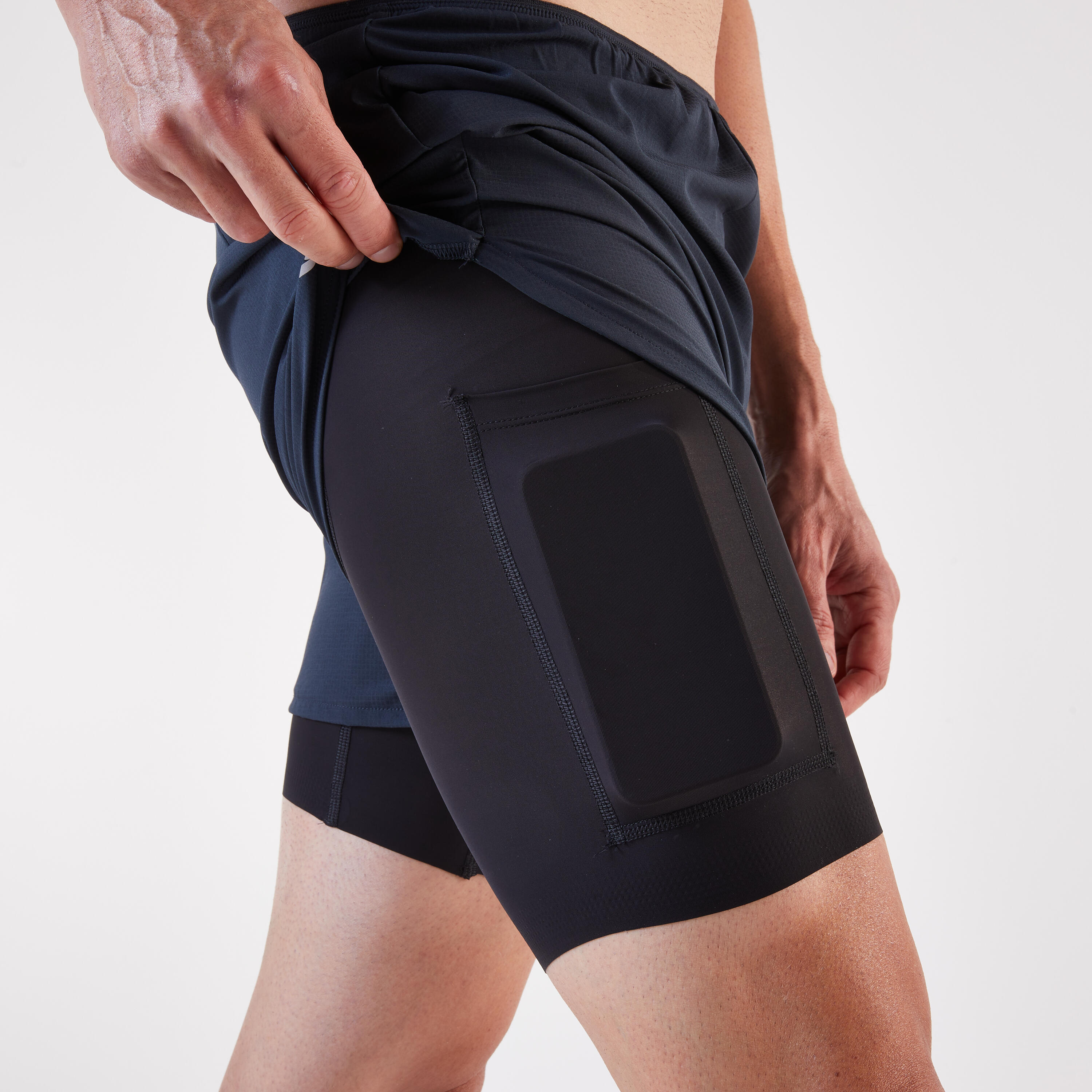 Laufshorts 2-in-1 Herren – Kiprun Run 500 Comfort schwarz 7/9