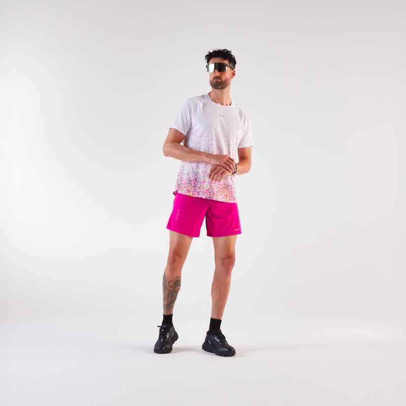 Erkek Arazi Koşusu Tişörtü - Pembe/Beyaz - Kiprun Run 500