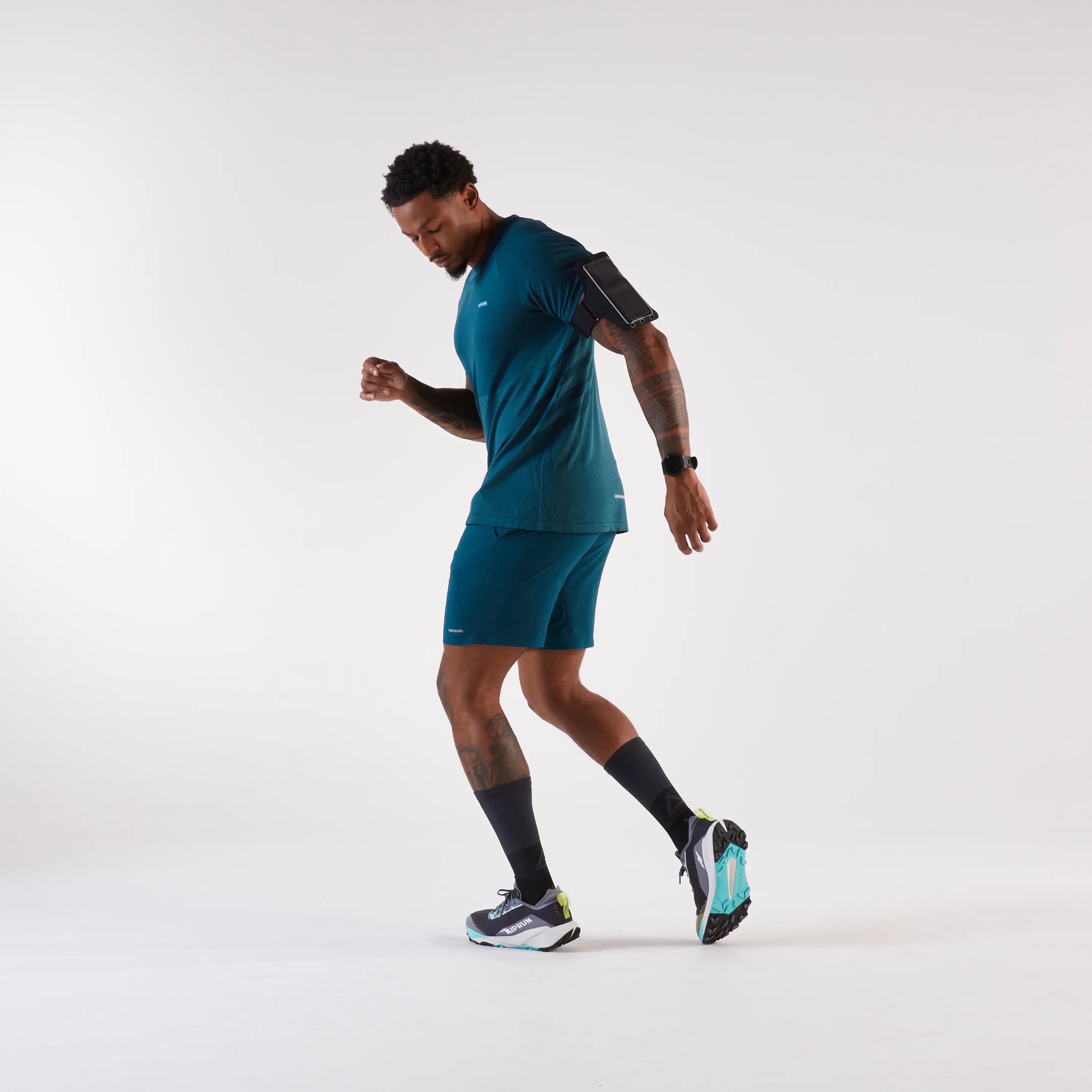 Short de running azul para hombre Kiprun Run 500 Dry 10/14