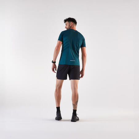 Футболка чоловіча RUN 500 для бігу безшовна темно-бірюзова