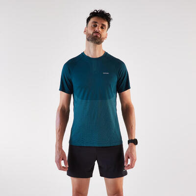 Naadloos t-shirt run 500 comfort voor heren groenblauw