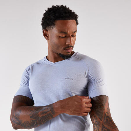 Футболка чоловіча Kiprun Run для бігу безшовна світло-сіра