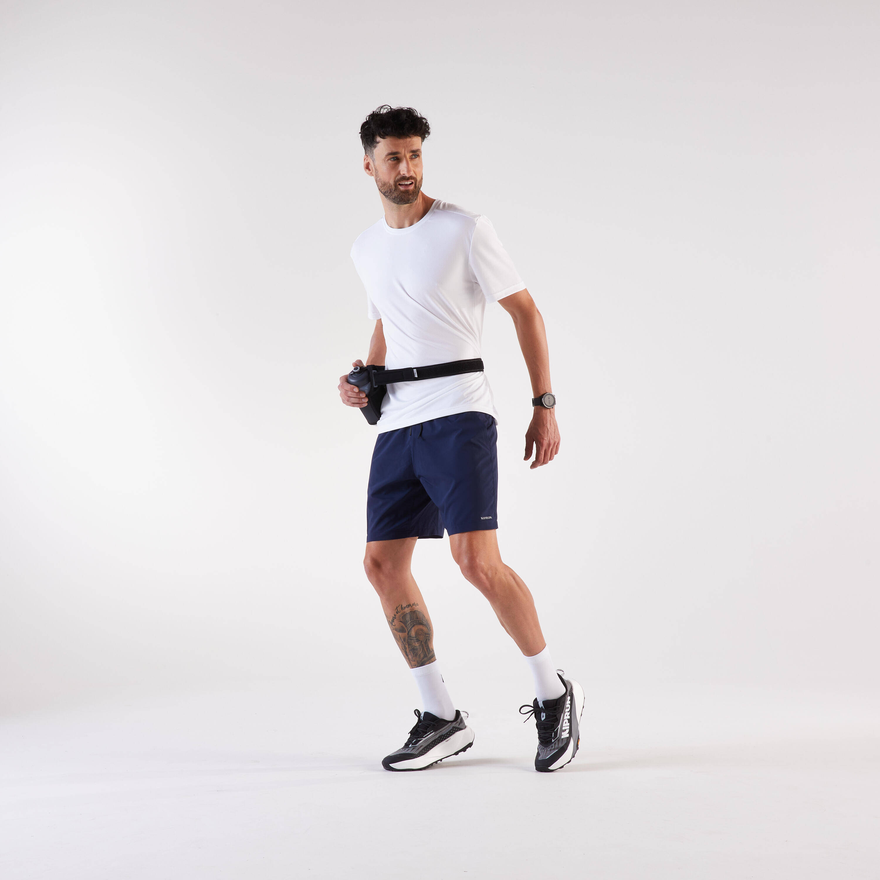 Men's Running Shorts-KIPRUN Run 500 Dry-Steel blue -  2