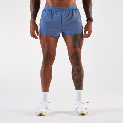 Short de running Homme - KIPRUN Run 500 Confort Split bleu foncé