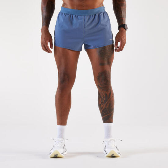 Short de running Homme - KIPRUN Run 500 Confort Split bleu foncé