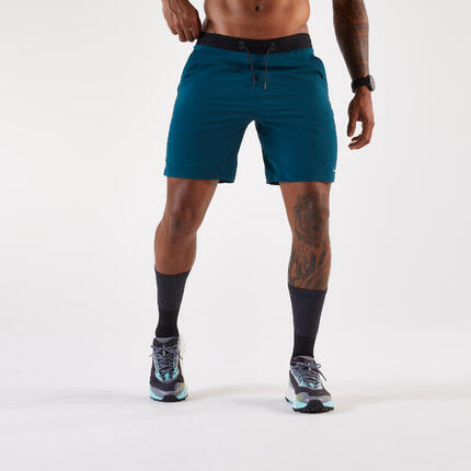 Short de running homme - kiprun run 500 dry bleu noir