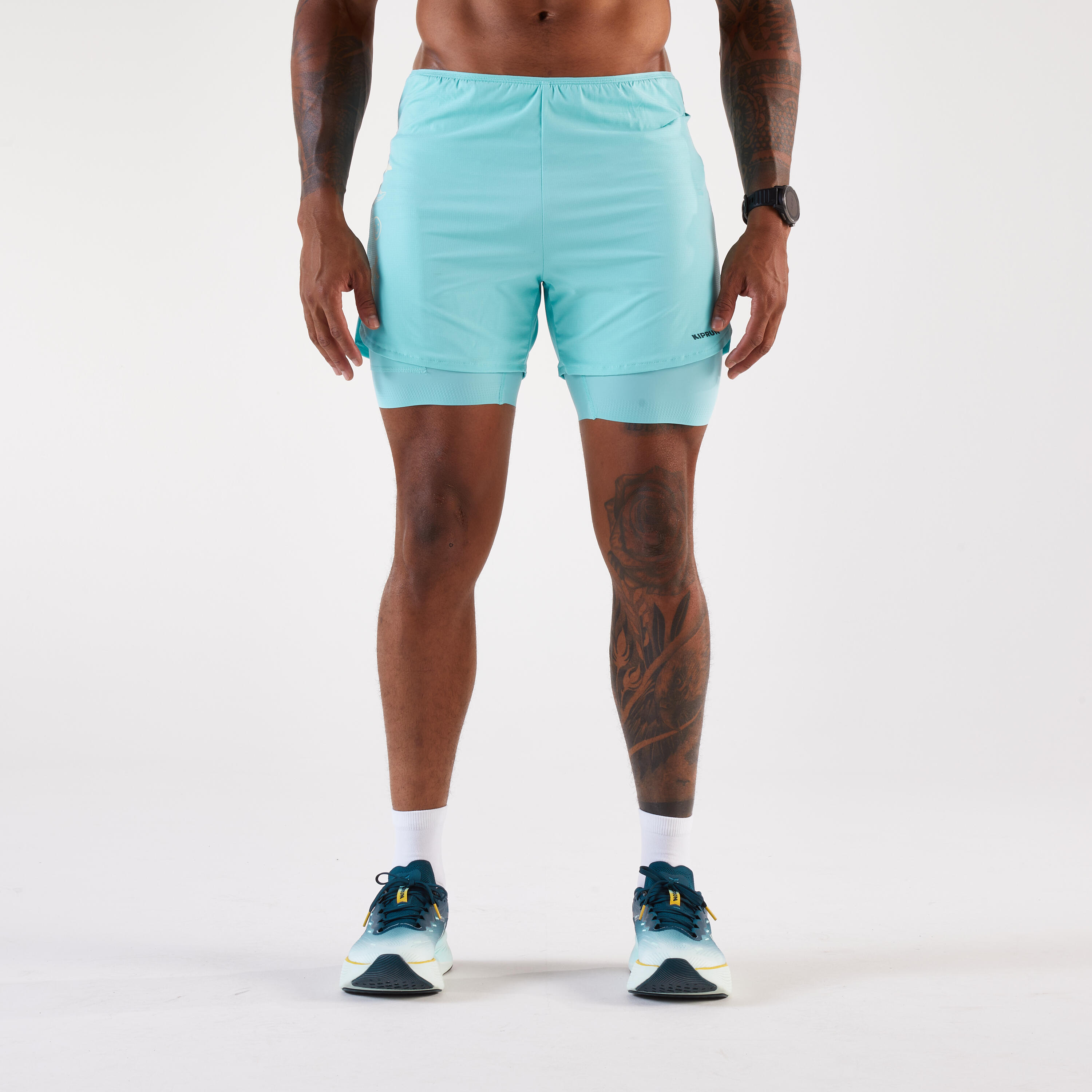kalenji Men's 2 in 1 running shorts, Kiprun Run 500 Comfort - Blue-picture-38