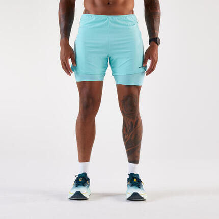 Laufshorts 2-in-1 Herren - Run 500 Comfort blau