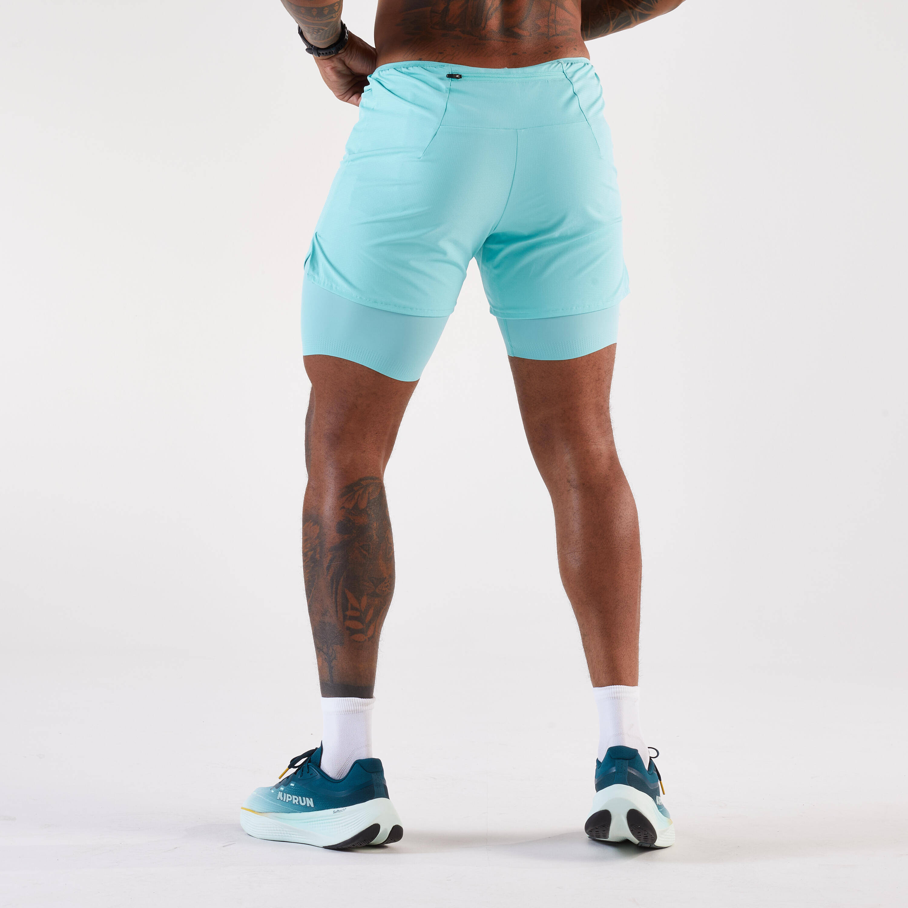 Men's 2 in 1 running shorts, Kiprun Run 500 Comfort - Blue -  2