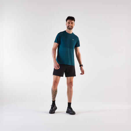 Футболка чоловіча RUN 500 для бігу безшовна темно-бірюзова