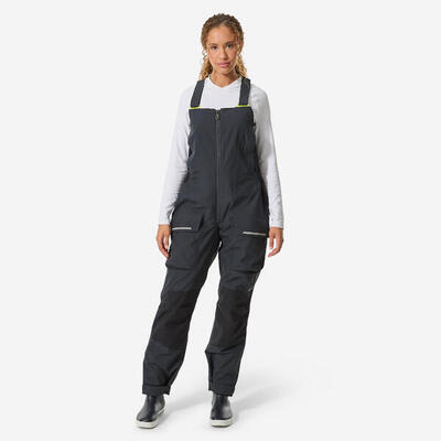 Salopette da quarto vela donna 500 grigio-giallo fluo